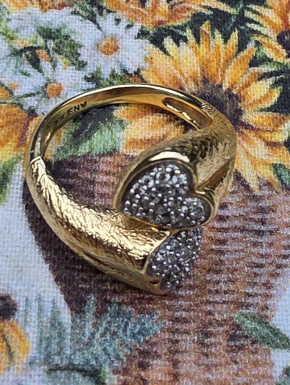10k Double Heart Diamond Bypass Ring - Picture 3 of 12